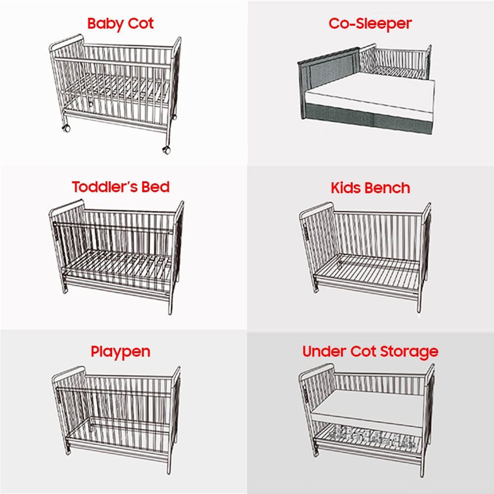 #1  Picket&amp;Rail 6-in-1 Solid Hardwood Baby Cot with Drop-Side Gate 892 (120x60cm) Col: White picket and rail