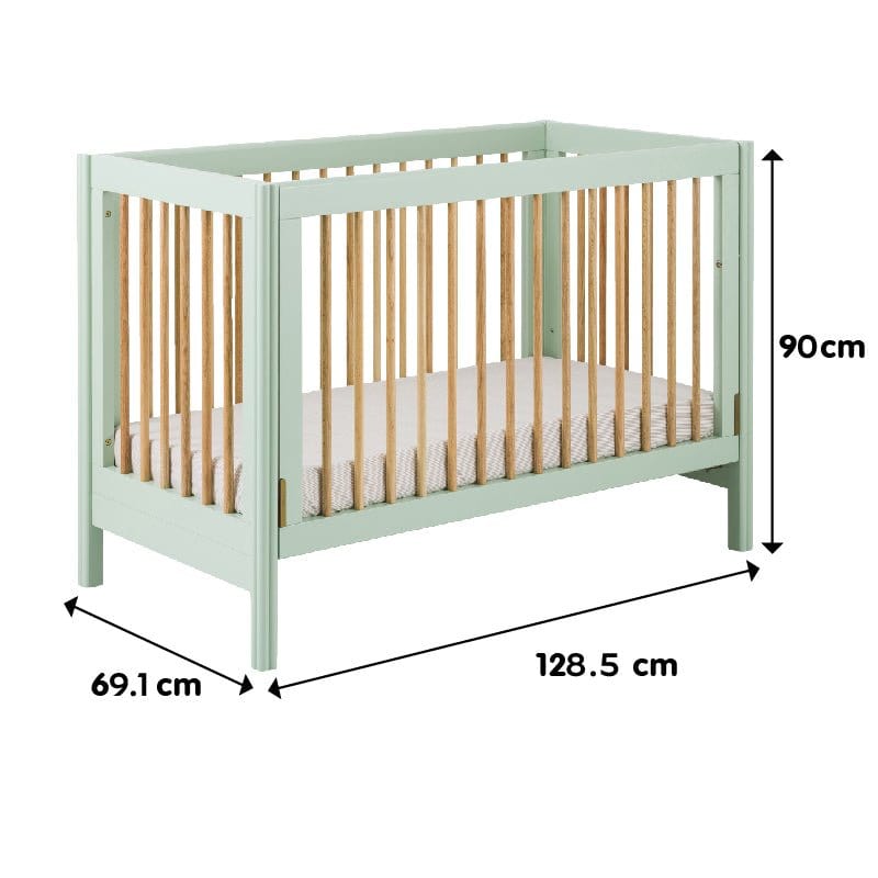 #1 Picket&amp;Rail Clover Solid Hardwood 2-in-1 Convertible Baby Cot | Single Handed Drop Gate (120x60cm) Col: White picket and rail