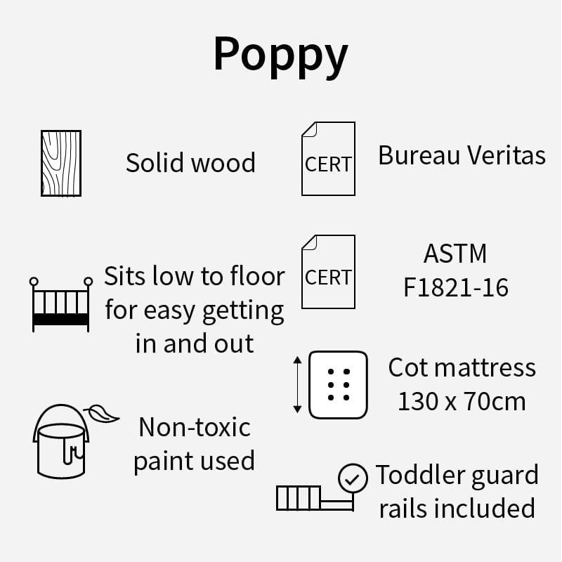 #1 Picket&amp;Rail - Poppy Toddler Bed (130x70cm) Col: White picket and rail