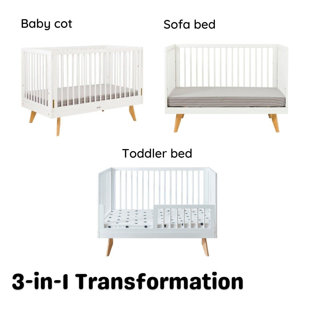 1 Viggo 3in1 Solid Wood Convertible Baby Cot With Single Handed Dro