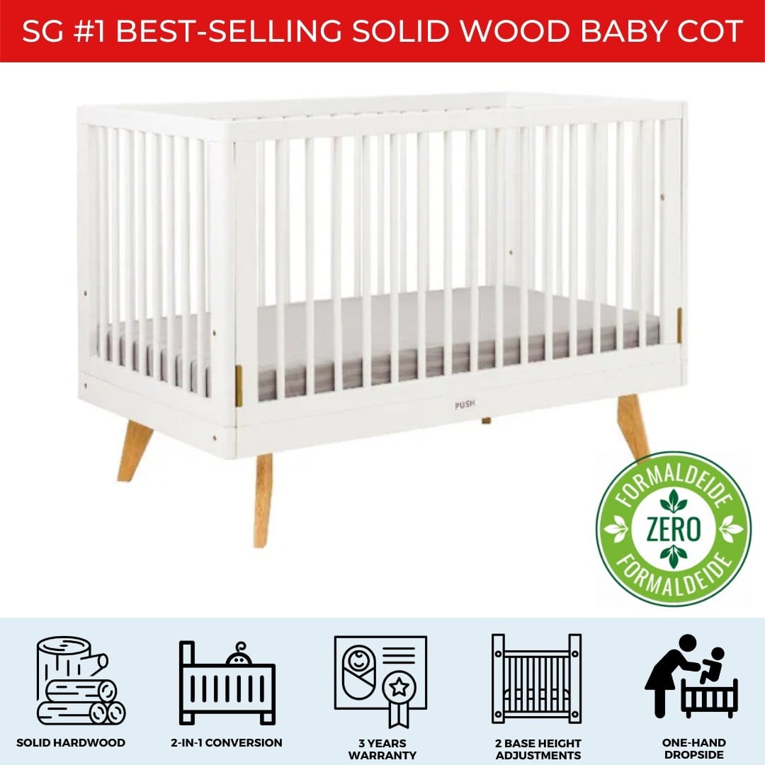 #1 Picket&amp;Rail Viggo 3-in-1 Solid Wood Convertible Baby Cot (130x70cm) Col: White picket and rail