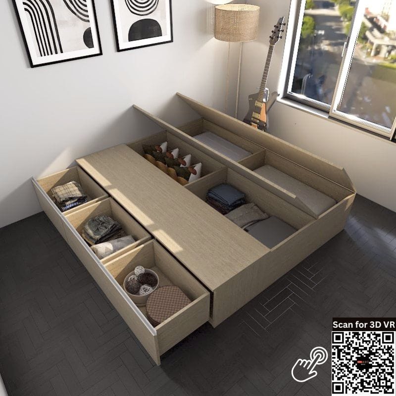 #1 Tatami Storage® Platform Bed Queen Size 3-Drawer 4-Top Swing Door - Assorted Colors (TQ2) picket and rail