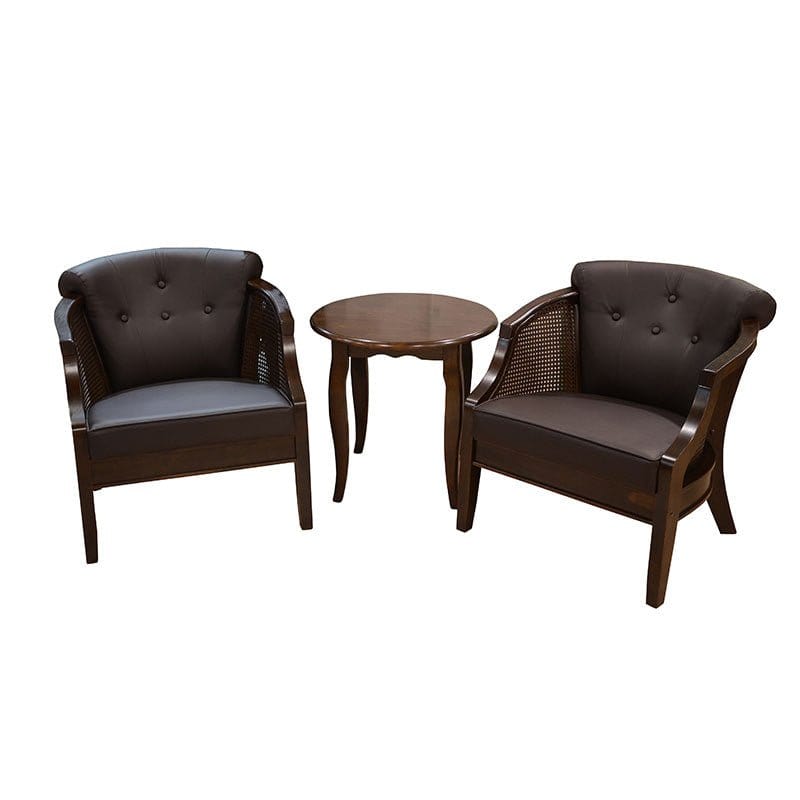 #1 Winston Solid Wood Leather-Upholstered Lounge 2 Armchair + 1 Side Table (3pc Bundle Set) picket and rail