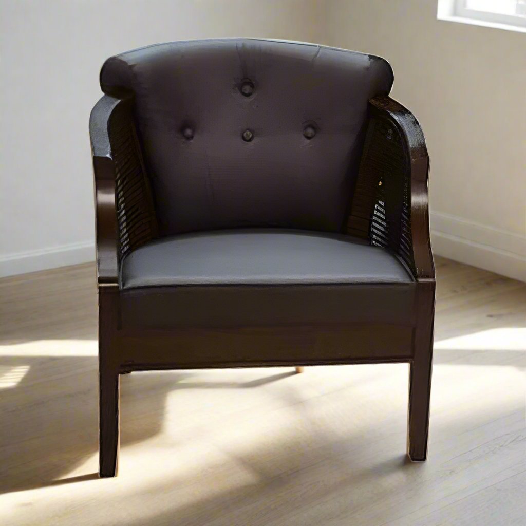 1 Winston Solid Wood LeatherUpholstered Lounge Armchair Picket&Rail