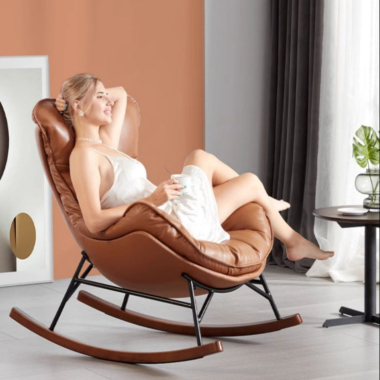 KUKA #A610 1-Seater Minimalist Design Top Grain Leather Rocking Chair (Factory Direct)