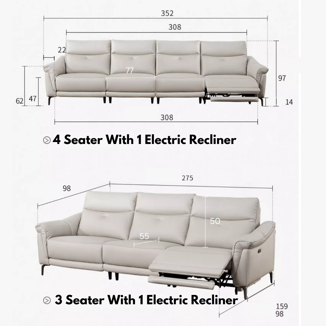 KUKA #6088 3-Seater Performance Leather Electric Recliner Sofa (Factory Direct)