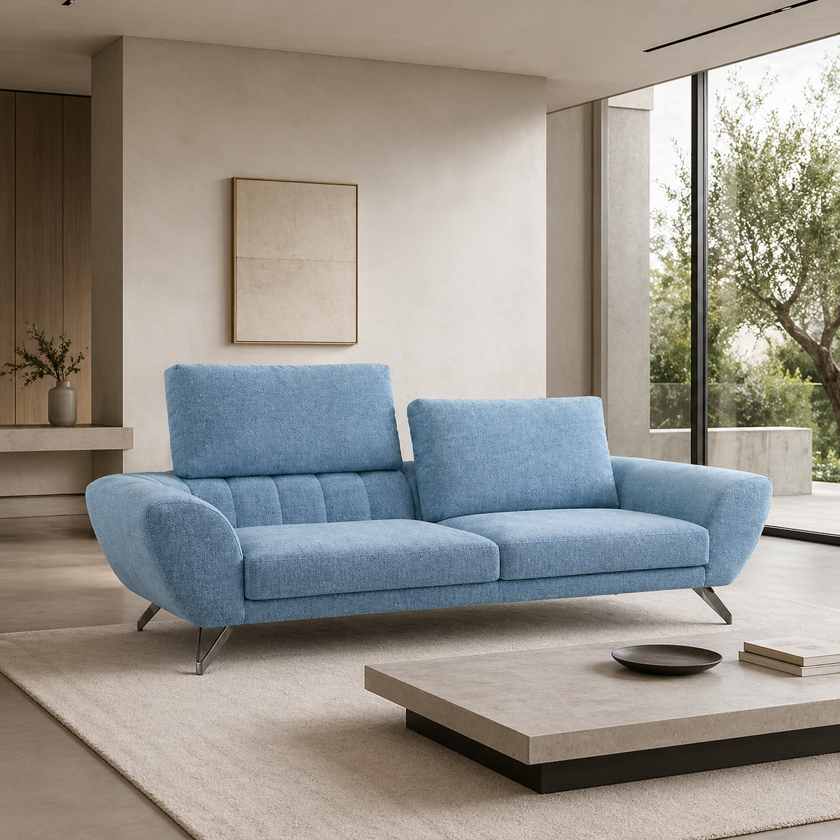 Alba Custom Mid Century Minimalist Design 3-Seater Sofa with Flexible Backrest | Pet Friendly Fabric & Leather