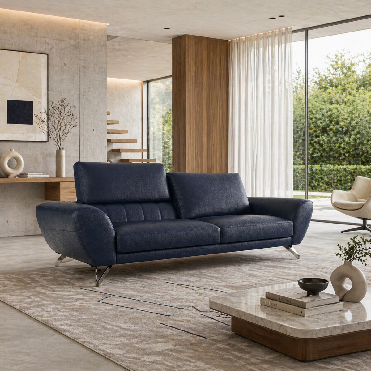 Alba Custom Mid Century Minimalist Design 3-Seater Sofa with Flexible Backrest | Italian Full Leather