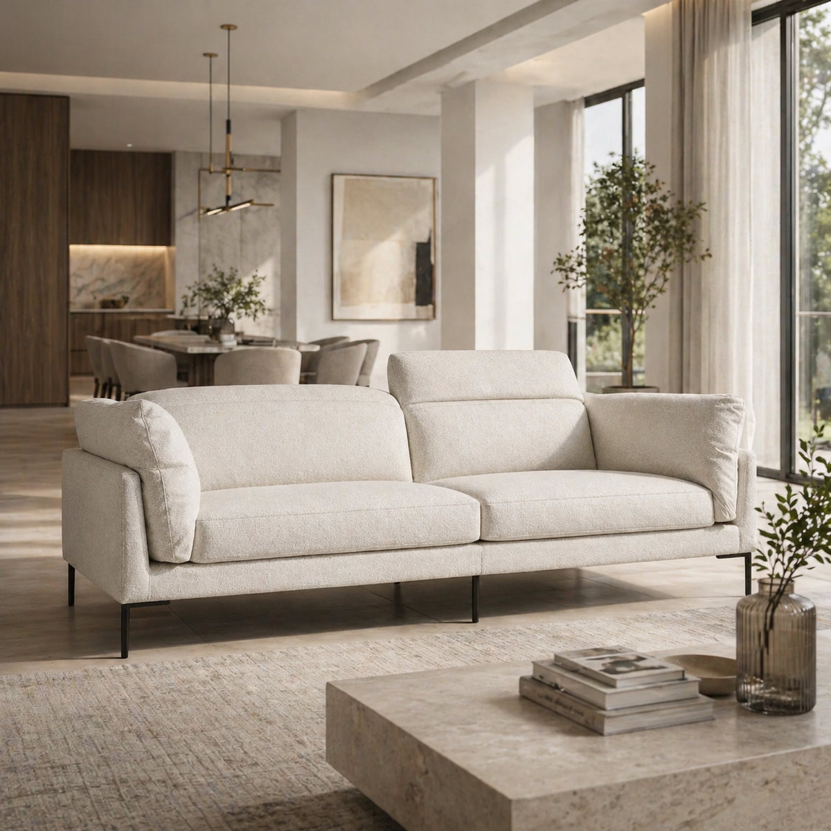Aldrin SF2233 Custom Mid Century Minimalist Design 3-Seater Sofa | Pet Friendly Fabric & Leather