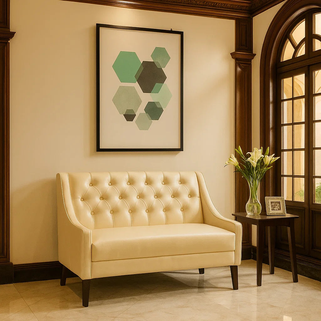 Americana 2-Seater 1.26m Solid Wood Frame Highback Leather/Fabric Sofa Love Seat