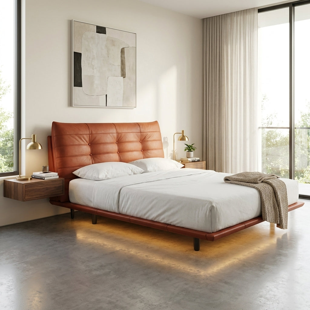 Americana BD0106 Floating Bed Frame | Sensor Light | Full Leather | Pet Friendly Fabric & Leather | Queen & King Size