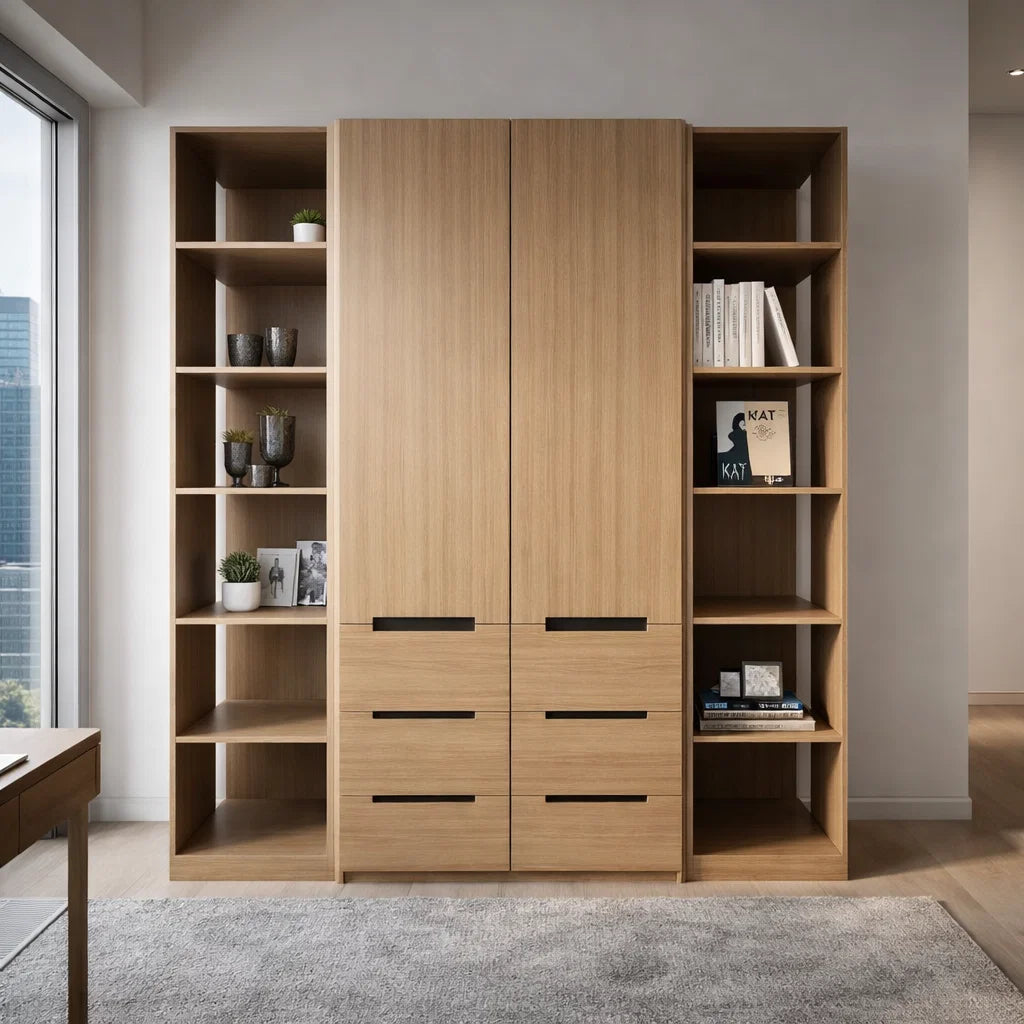 Americana (BK-11) Custom Full Height Bookshelf with Swing Doors and Open Shelves
