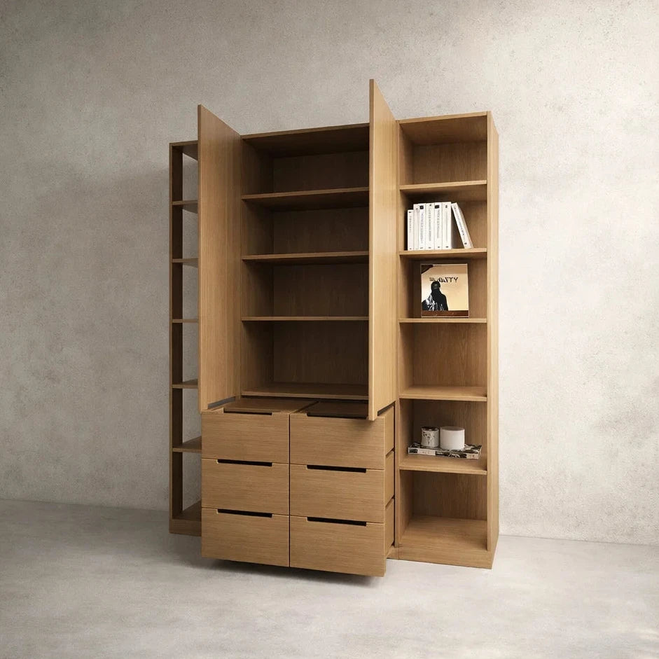 Americana (BK-11) Custom Full Height Bookshelf with Swing Doors and Open Shelves
