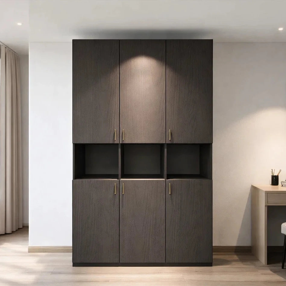Americana (BK-12) Custom Full Height Bookshelf with Swing Doors and Display Compartment