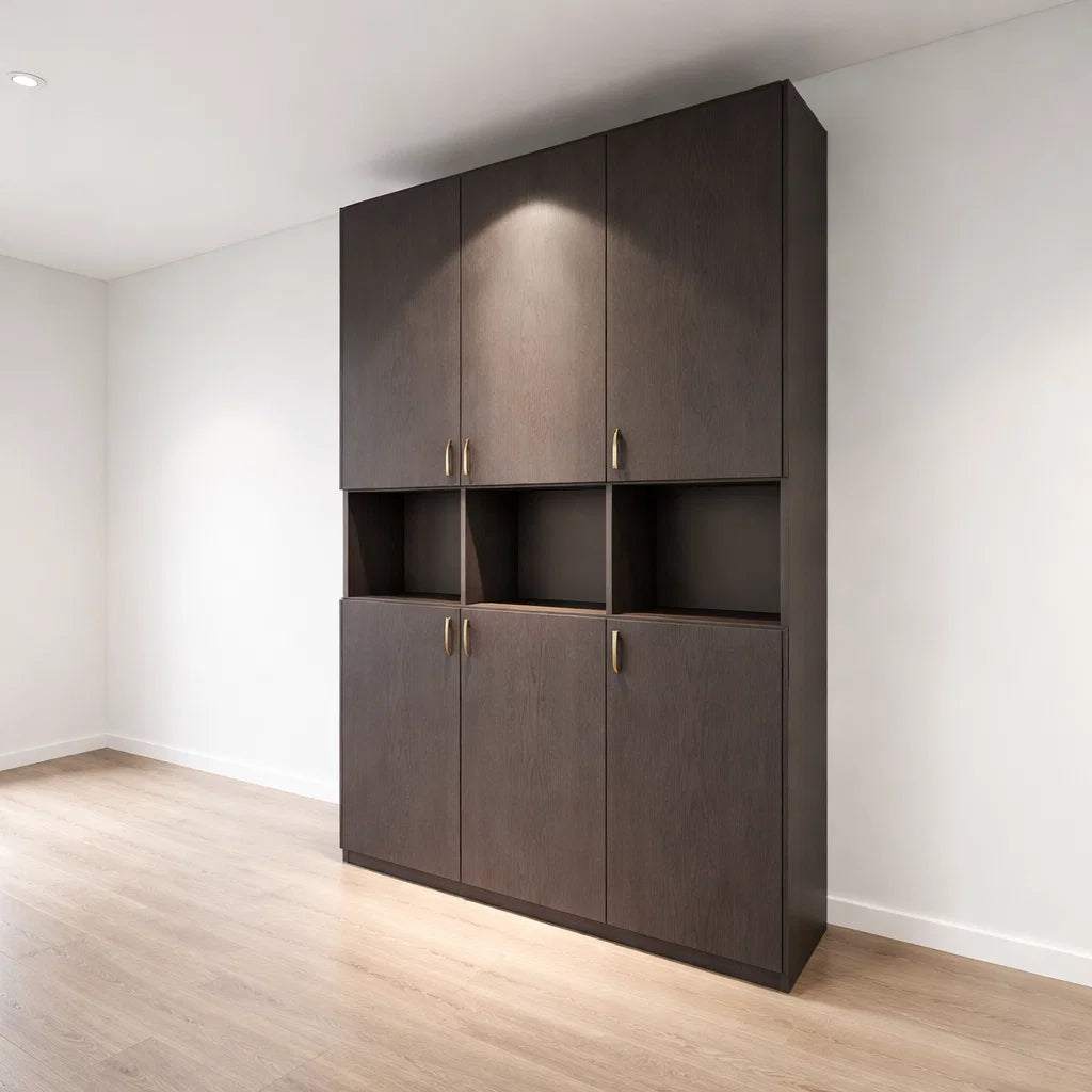 Americana (BK-12) Custom Full Height Bookshelf with Swing Doors and Display Compartment