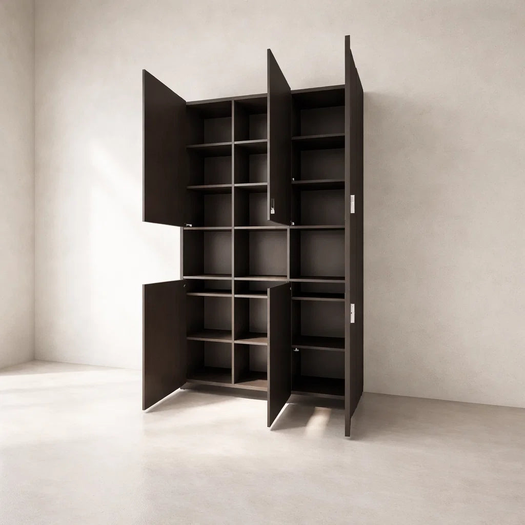 Americana (BK-12) Custom Full Height Bookshelf with Swing Doors and Display Compartment