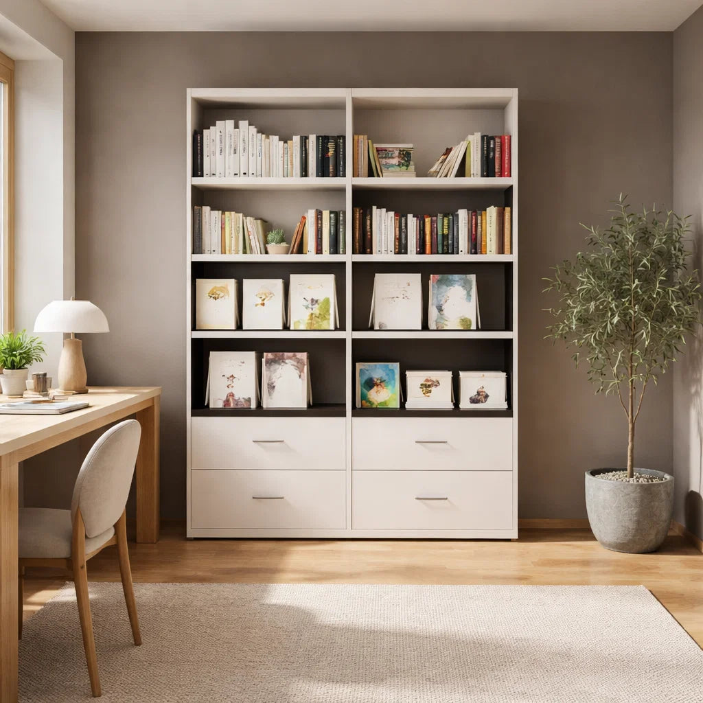 Americana (BK-16) Custom Full Height Bookshelf with Swing Doors with Drawers