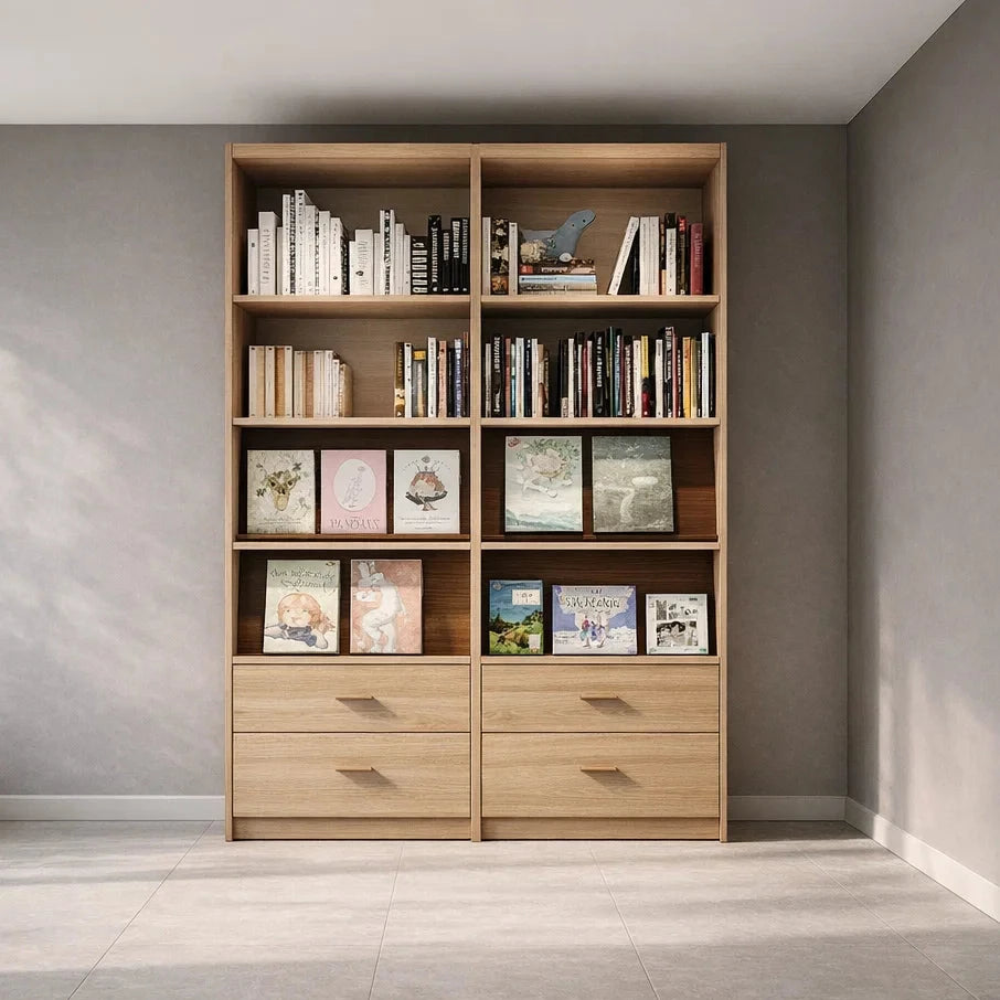 Americana (BK-16) Custom Full Height Bookshelf with Swing Doors with Drawers