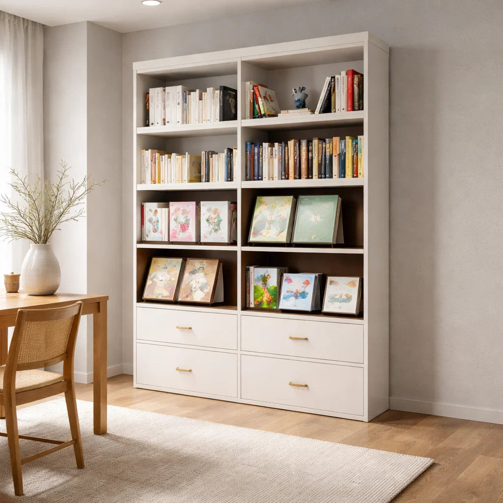 Americana (BK-16) Custom Full Height Bookshelf with Swing Doors with Drawers
