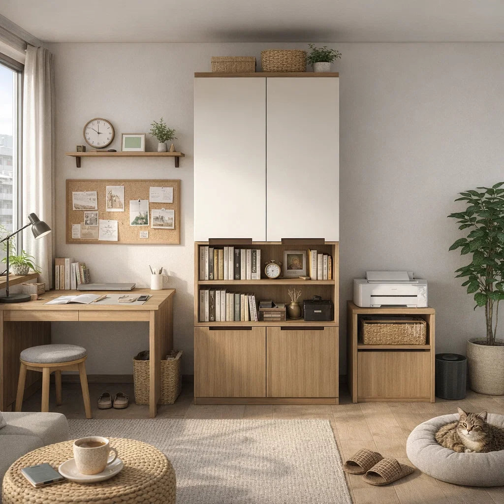Americana (BK-2) Custom Full Height Bookshelf with Swing Door and Drawers