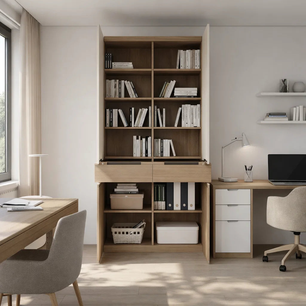 Americana (BK-2) Custom Full Height Bookshelf with Swing Door and Drawers