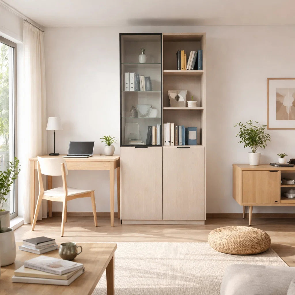 Americana (BK-4) Custom Full Height Bookshelf  with Swing Glass Door