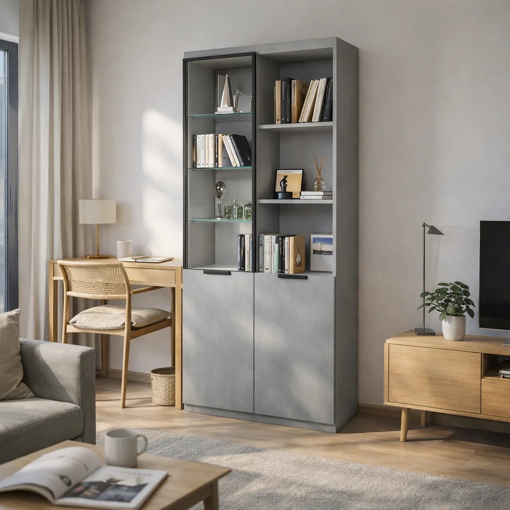 Americana (BK-4) Custom Full Height Bookshelf  with Swing Glass Door