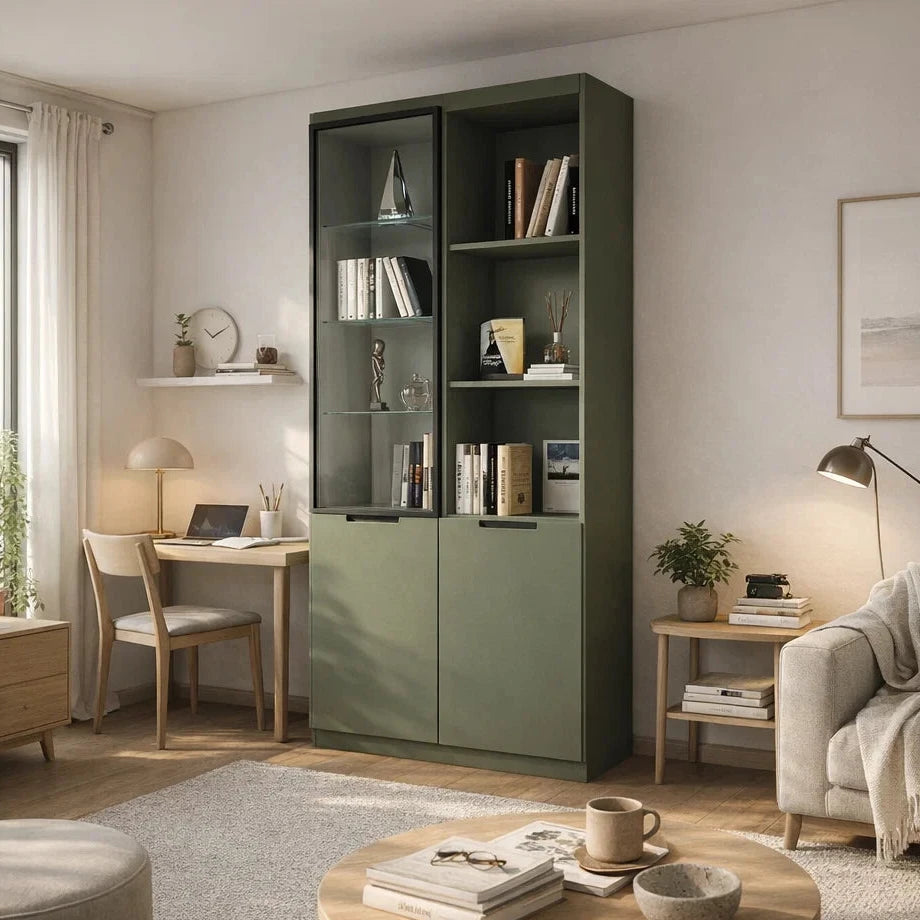 Americana (BK-4) Custom Full Height Bookshelf  with Swing Glass Door