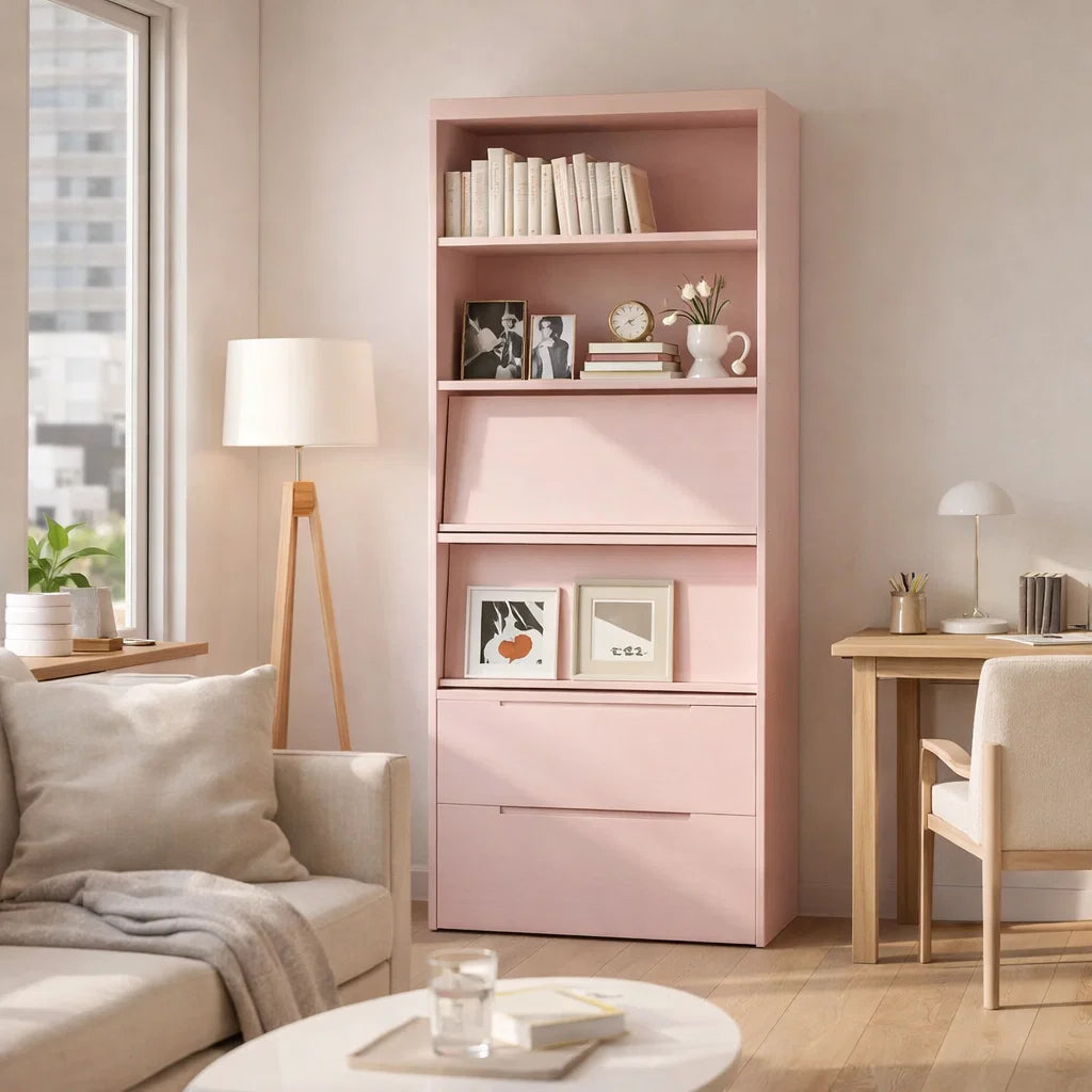 Americana (BK-5) Custom Full Height Bookshelf  with Drawers and Flip-up Pocket Door