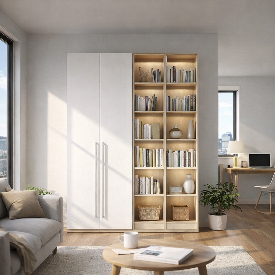 Americana (BK-6) Custom Full Height Bookshelf  with Swing Doors and Open Shelves