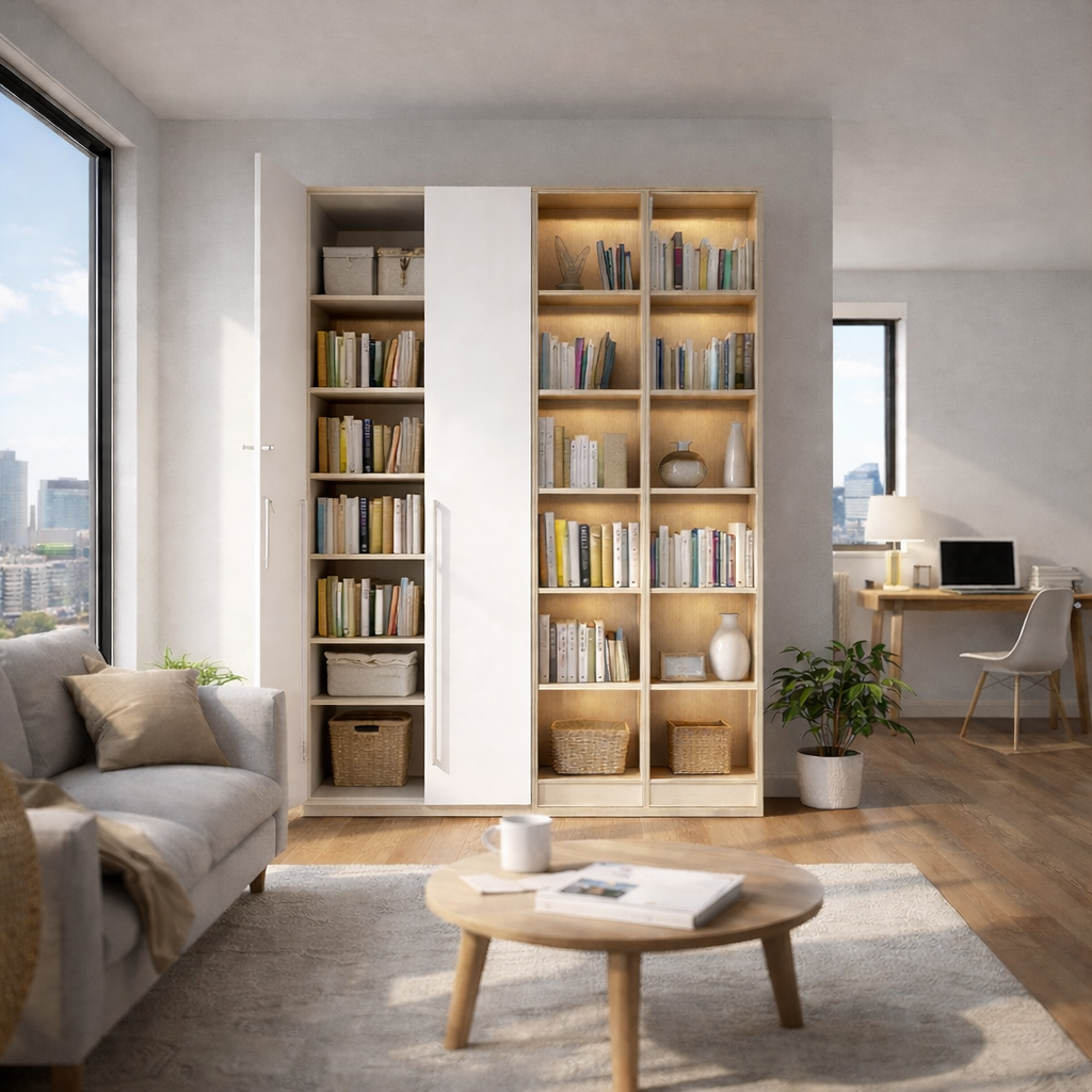 Americana (BK-6) Custom Full Height Bookshelf  with Swing Doors and Open Shelves