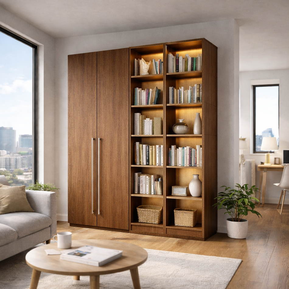 Americana (BK-6) Custom Full Height Bookshelf  with Swing Doors and Open Shelves