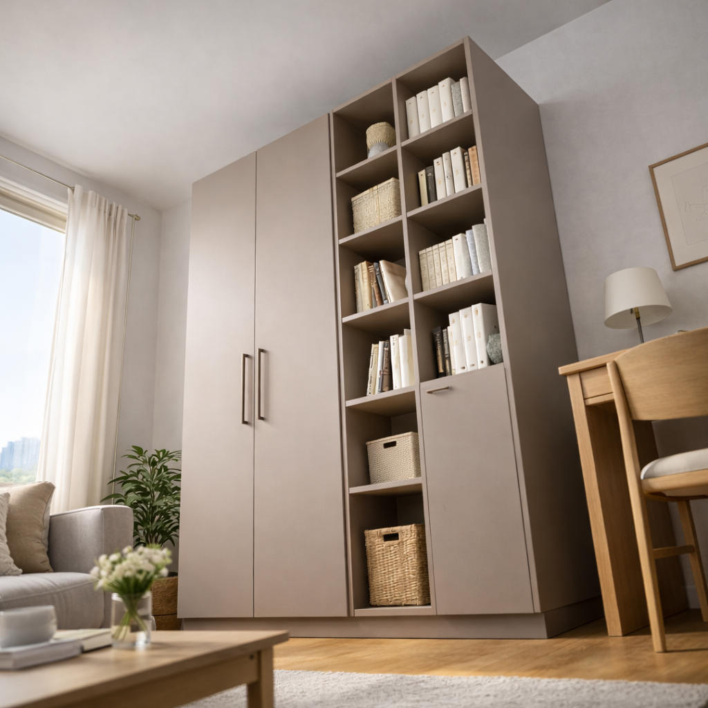 Americana (BK-7) Custom Full Height Bookshelf with Swing Doors and Open Shelves