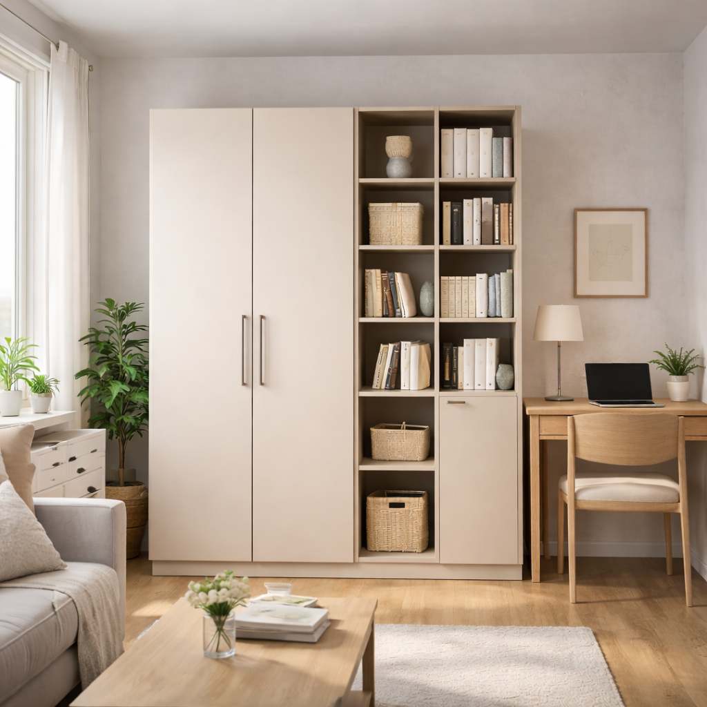 Americana (BK-7) Custom Full Height Bookshelf with Swing Doors and Open Shelves