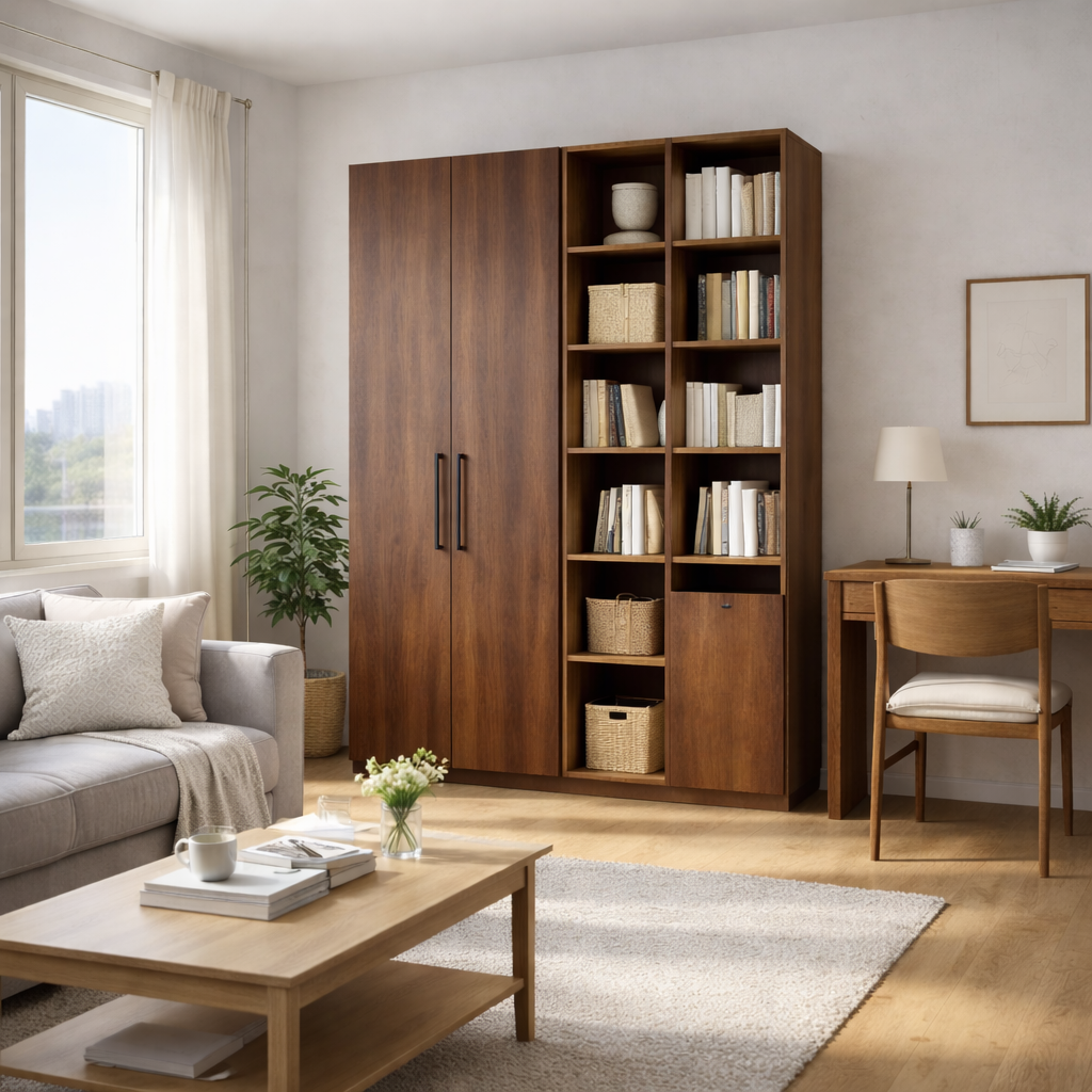 Americana (BK-7) Custom Full Height Bookshelf with Swing Doors and Open Shelves