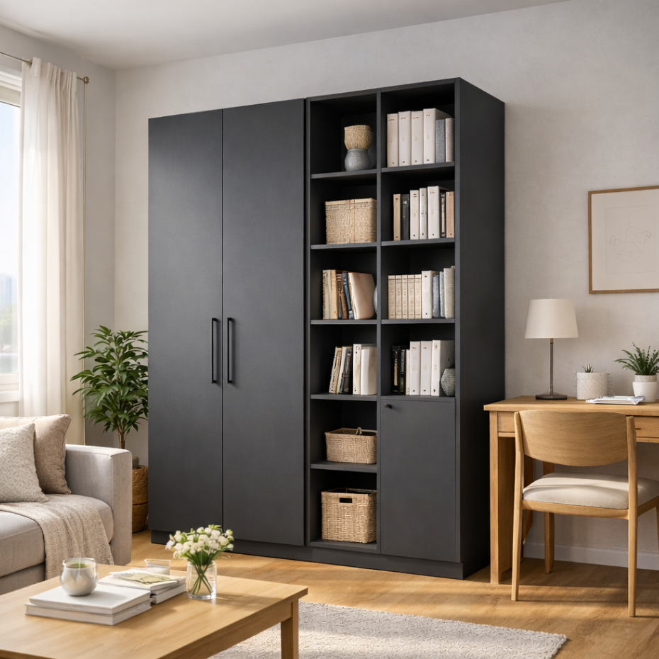 Americana (BK-7) Custom Full Height Bookshelf with Swing Doors and Open Shelves