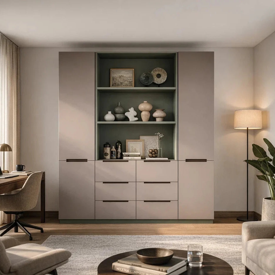 Americana (BK-9) Custom Full Height Bookshelf with Swing Doors and Drawers