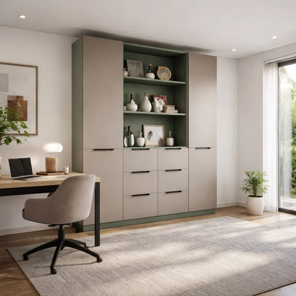 Americana (BK-9) Custom Full Height Bookshelf with Swing Doors and Drawers