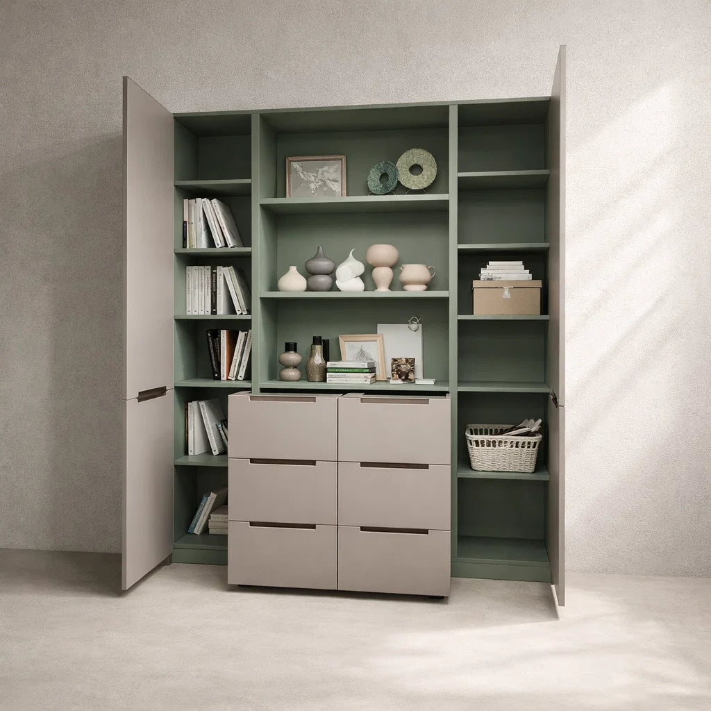 Americana (BK-9) Custom Full Height Bookshelf with Swing Doors and Drawers