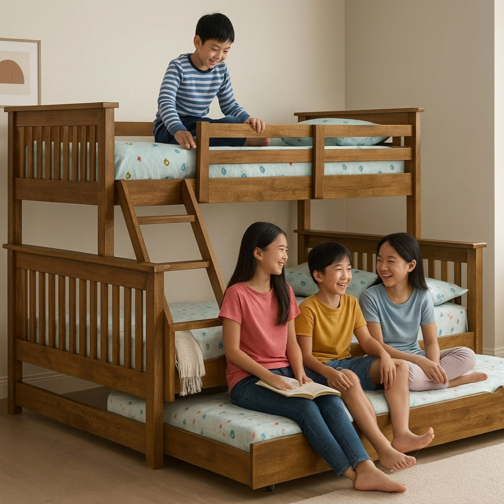 Americana Solid Wood Triple Bunk Bed | with Pullout Storage Trundle