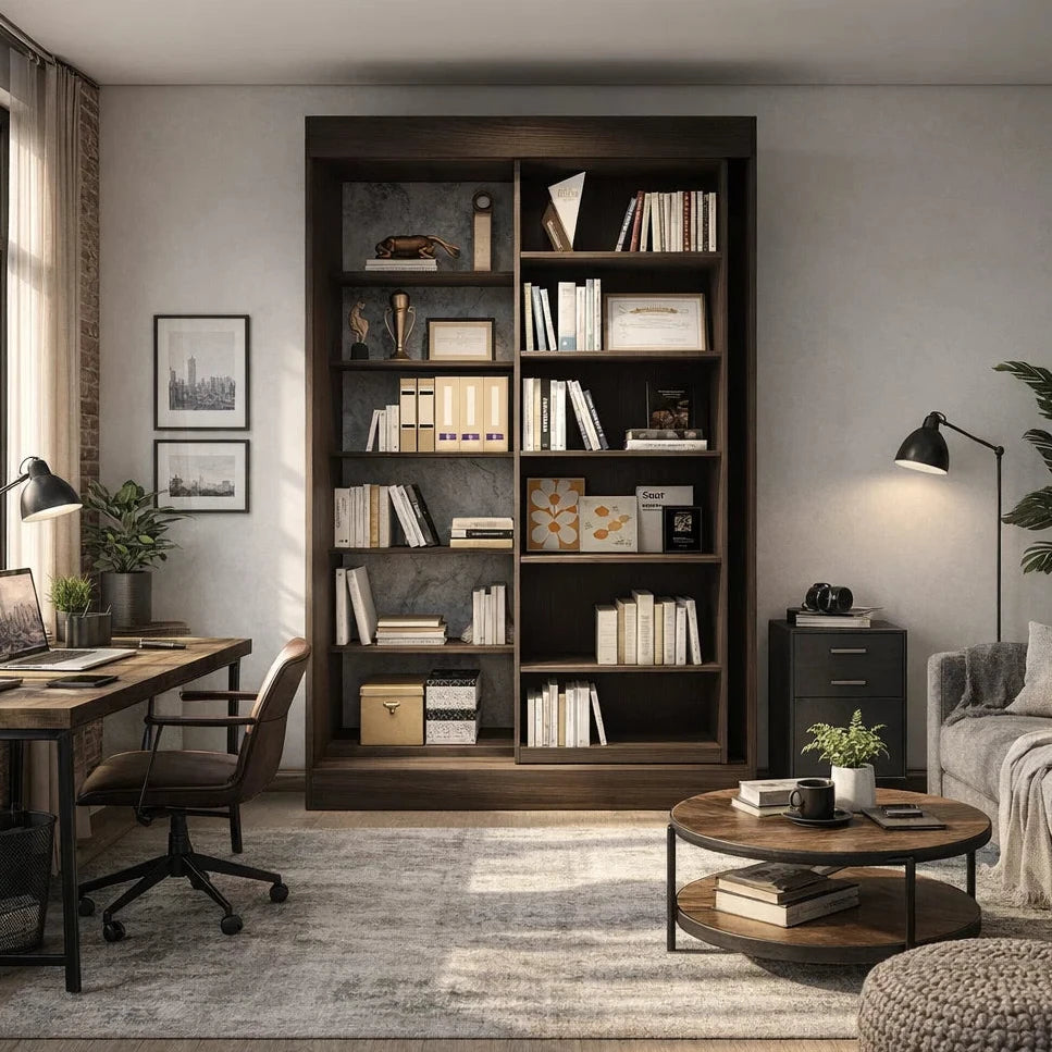 Americana (BK-1) Custom Full Height Bookshelf  with Sliding Open Compartments