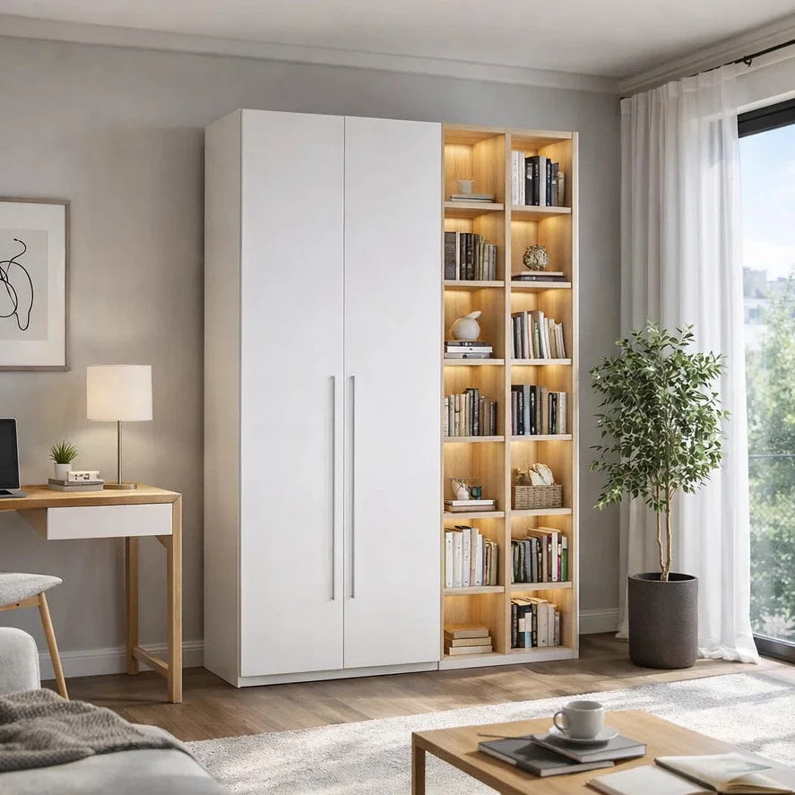 Americana (BK-6) Custom Full Height Bookshelf  with Swing Doors and Open Shelves