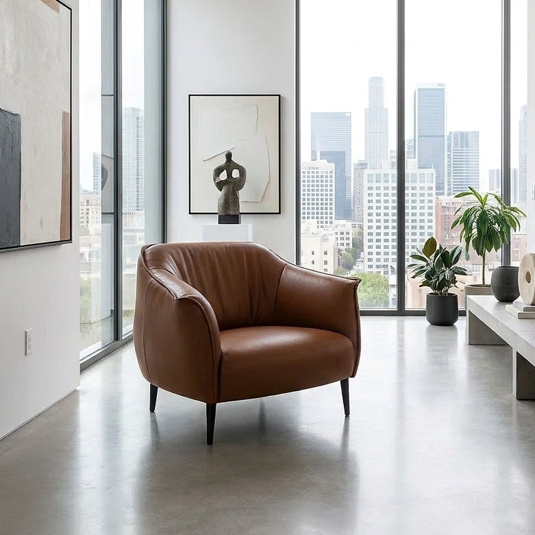 Americana MB0598 Custom Lounge Sofa Italian Minimalist Design | Single Seater | Full Leather - Top Grain