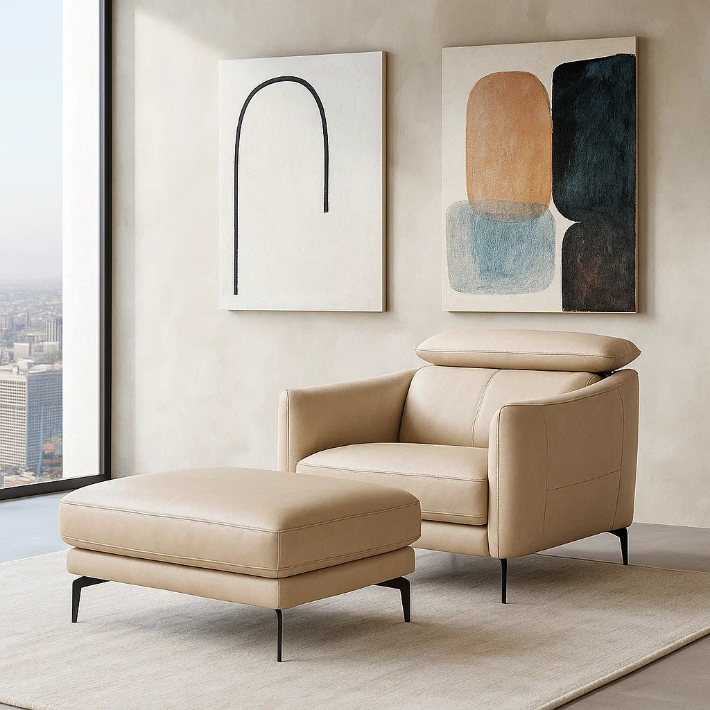 Americana 3 Seater (MB0672) Length 1.95m Full Top Grain Leather Sofa Italian Minimalist
