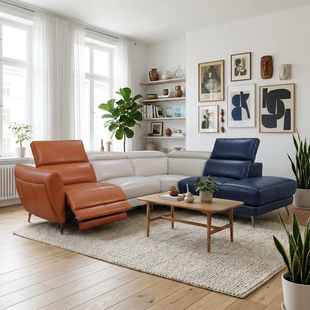 Americana RN0931 Custom Modular Wall Hugging Sectional Electric Recliner Sofa | Full Leather - Top Grain