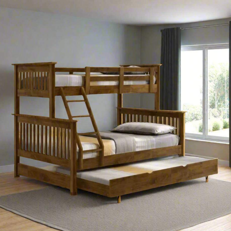 Americana Solid Wood Bunk Bed Convertible Triple Bunk Bed Double Decker With Pullout Storage Trundle