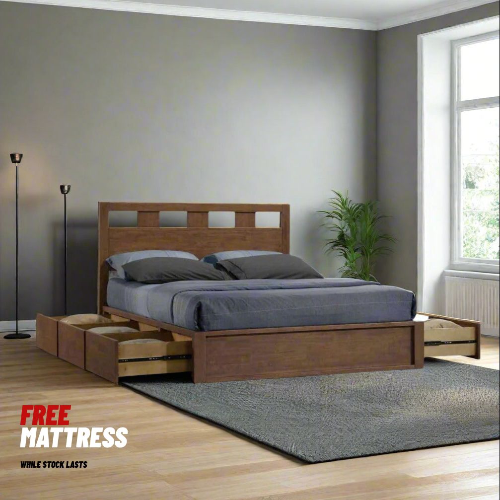 #1 Ashton 6-Drawer Solid Wood Queen Size Storage Bed