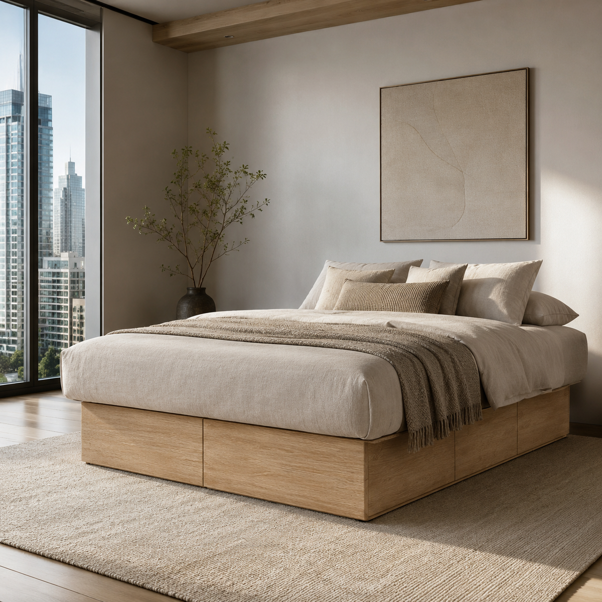 Ashton Solid Wood Tatami Storage Queen Size Bed | with 6-Drawer