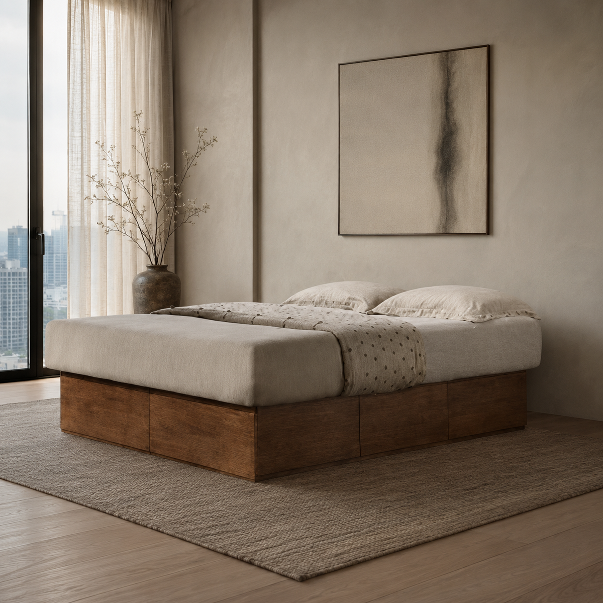 Ashton Solid Wood Tatami Storage Queen Size Bed | with 6-Drawer