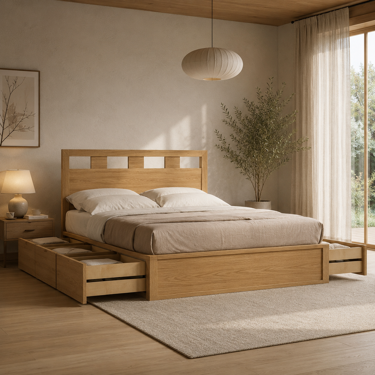 Ashton 6-Drawer Solid Wood Queen Size Storage Bed